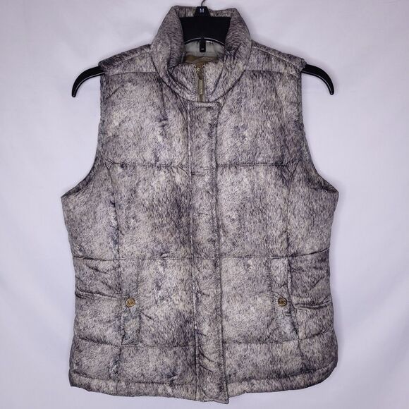 Michael Kors Puffer Vest Small Green Animal Print Zip Up - Picture 1 of 10
